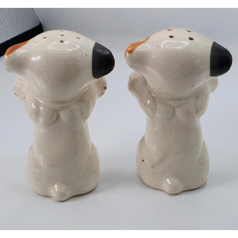Vintage Japan Winking Puppy Dog Salt and Pepper Shakers Red Boxing Gloves Set